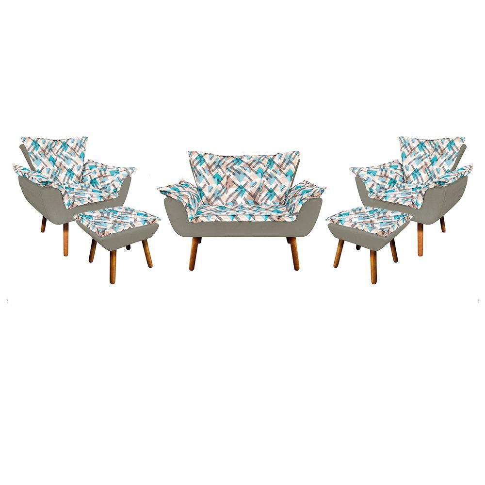 Kit 01 Namoradeira 02 Poltronas e 02 Puffs Opala Composê - 1