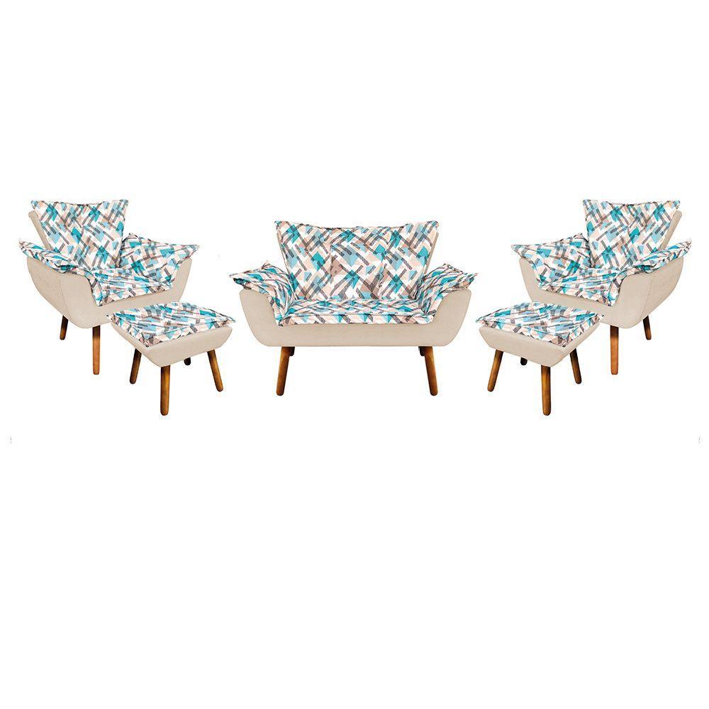 Kit 01 Namoradeira 02 Poltronas e 02 Puffs Opala Composê - 1