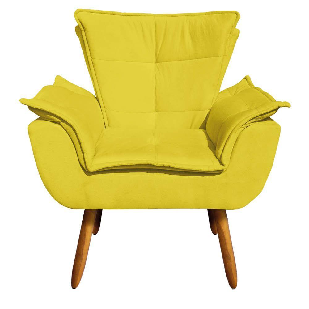 Kit 02 Poltronas Opala Com 01 Puff Opala Suede Amarelo - 5