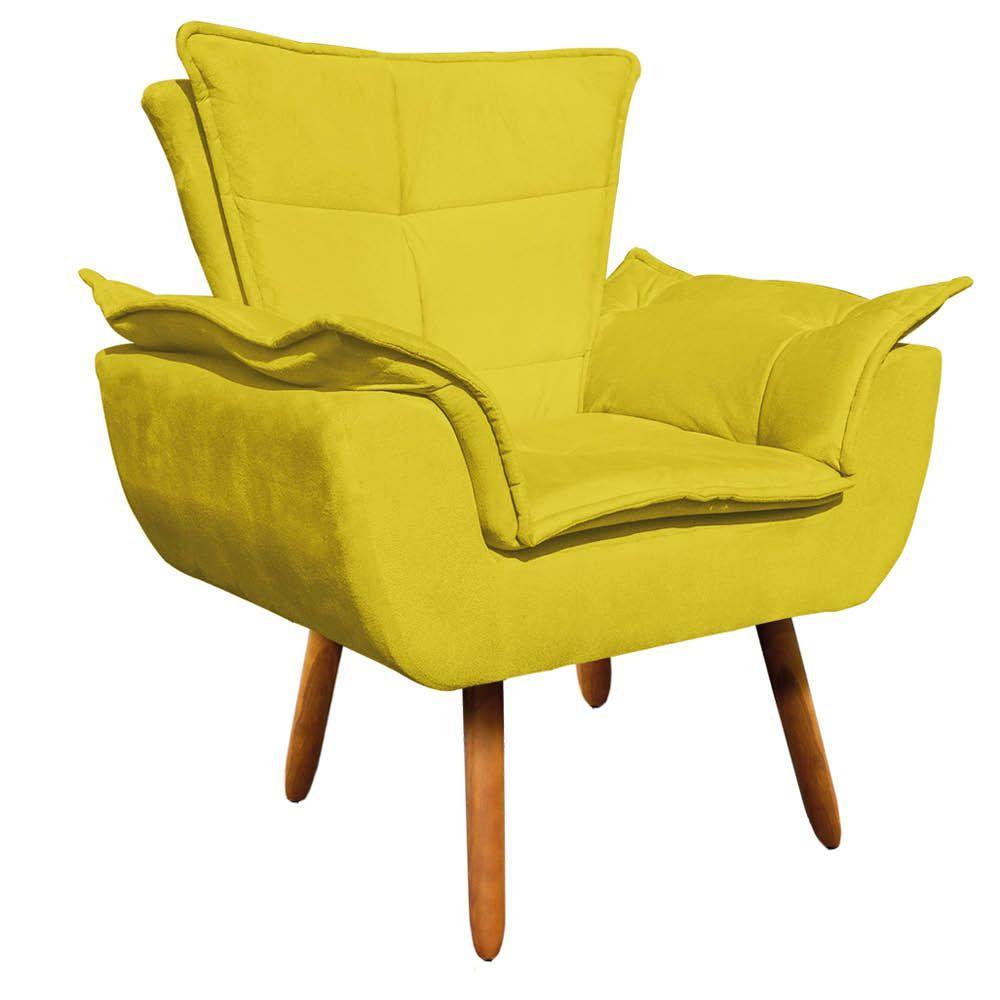 Kit 02 Poltronas Opala Com 01 Puff Opala Suede Amarelo - 6