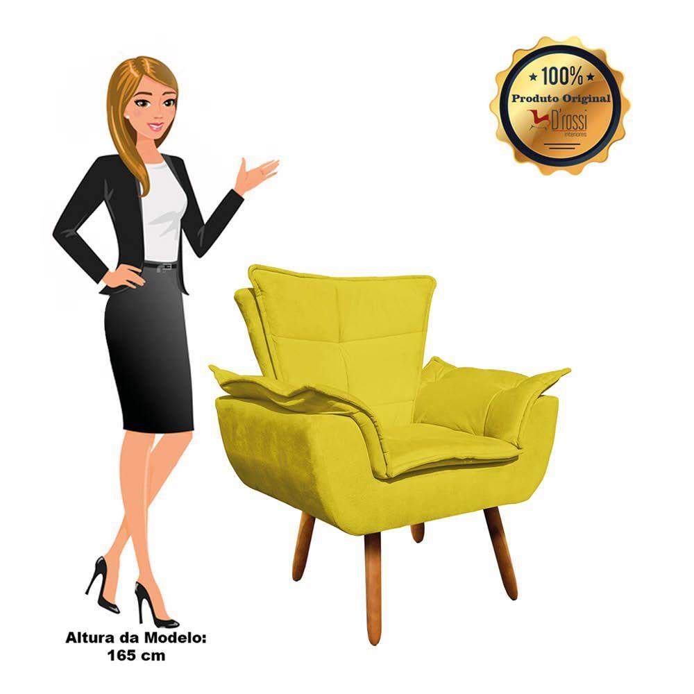 Kit 02 Poltronas Opala Com 01 Puff Opala Suede Amarelo - 10