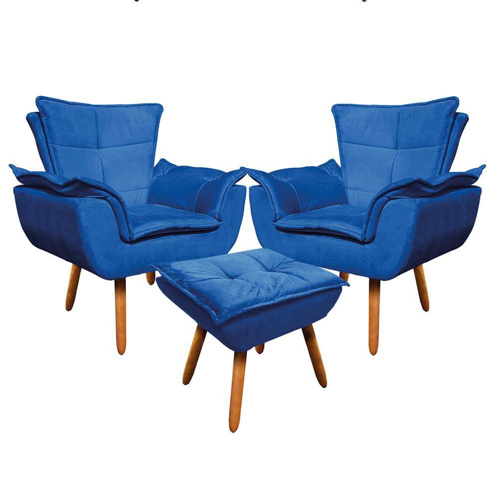 Kit 02 Poltronas Opala Com 01 Puff Opala Suede Azul Royal - 7