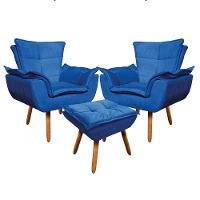 Kit 02 Poltronas Opala Com 01 Puff Opala Suede Azul Royal - 7