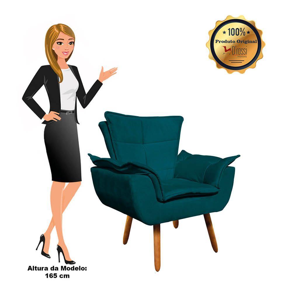 Kit 02 Poltronas Opala Com 01 Puff Opala Suede Azul Pavão - 7