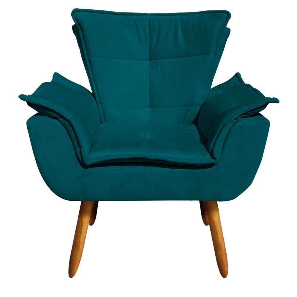 Kit 02 Poltronas Opala Com 01 Puff Opala Suede Azul Pavão - 9