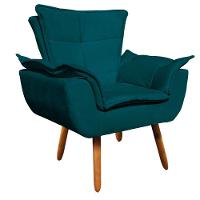 Kit 02 Poltronas Opala Com 01 Puff Opala Suede Azul Pavão - 1