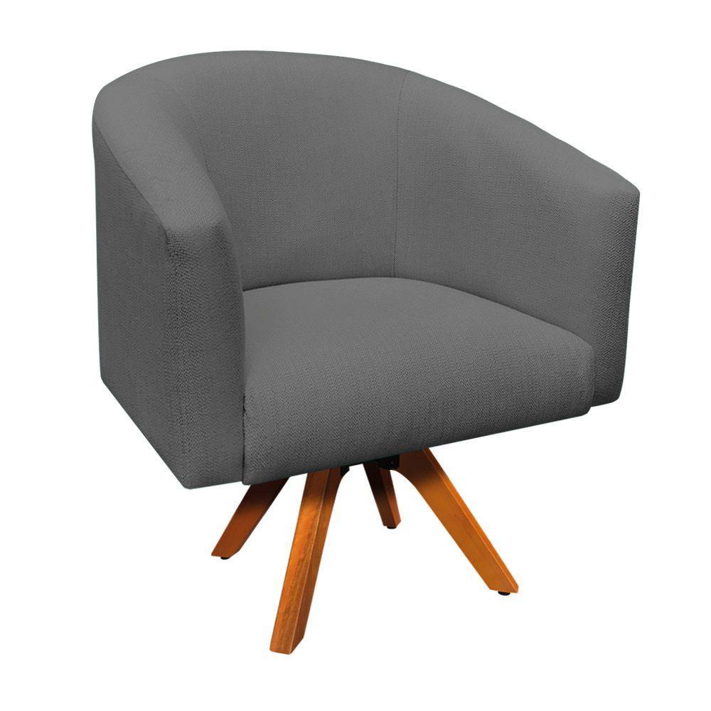 Poltrona Giratória Linho Grafite A26 Base Madeira - 2