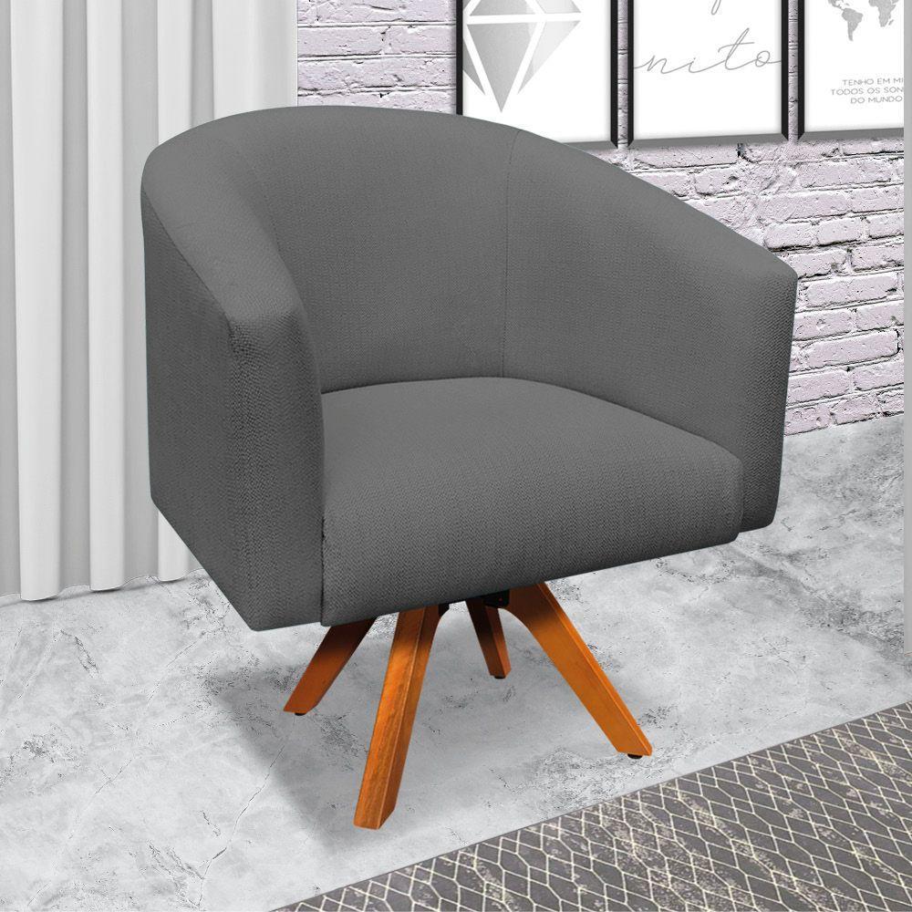 Poltrona Giratória Linho Grafite A26 Base Madeira - 3