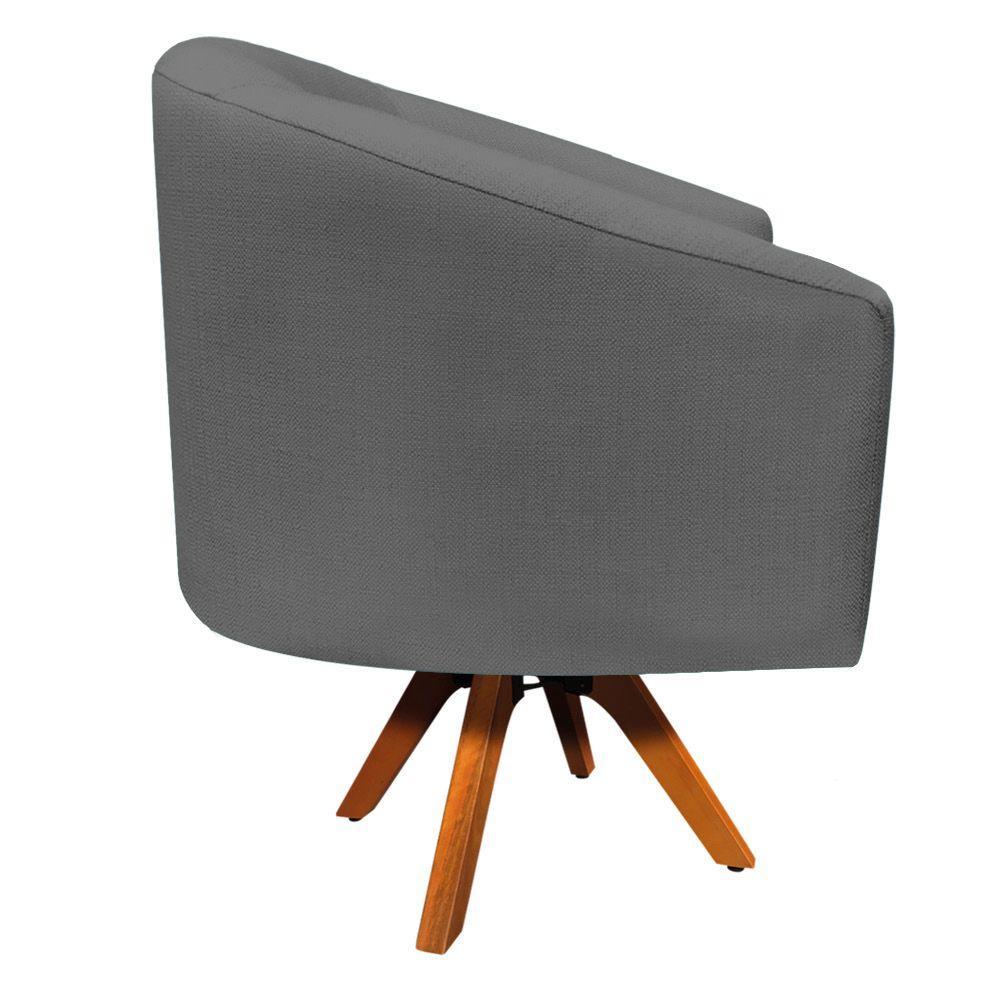 Poltrona Giratória Linho Grafite A26 Base Madeira - 4