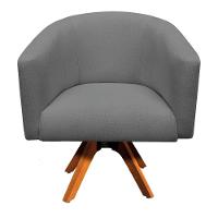 Poltrona Giratória Linho Grafite A26 Base Madeira - 1