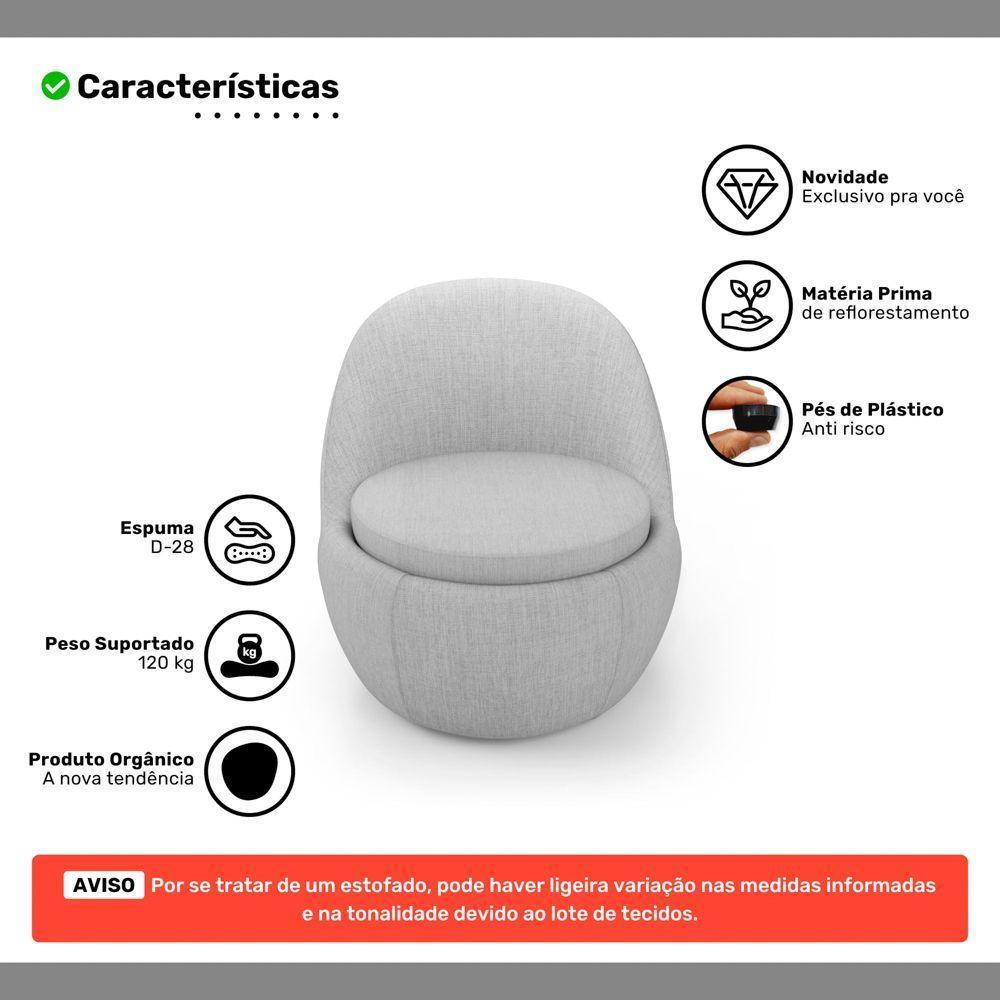 Poltrona Orgânica Living Memphis Fixa Linho Cinza Claro - Desk Design - 3