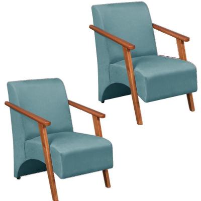 Kit 2 Poltrona Venus 1 Lugar Braço Madeira Maciça Tecido Suede Turquesa
