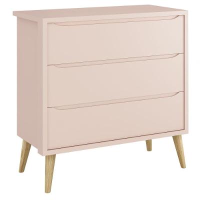 Cômoda Gaveteiro Théo New 3 Gavetas MDF Puxador Embutido Rosa Fosco com Natural para Quarto