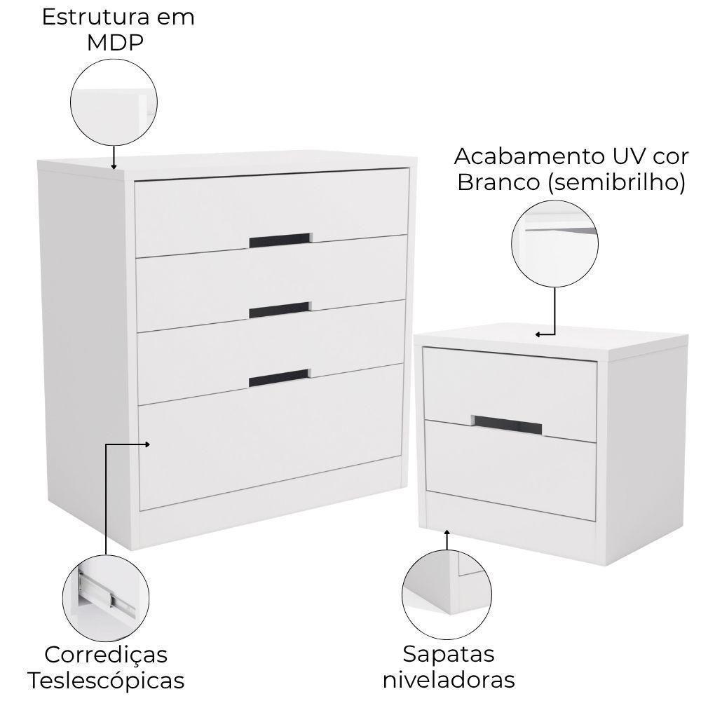 Comoda 4 Gavetas 02 Mesas De Cabeceira 2 Gavetas S82224 Kappesberg Branco - 4