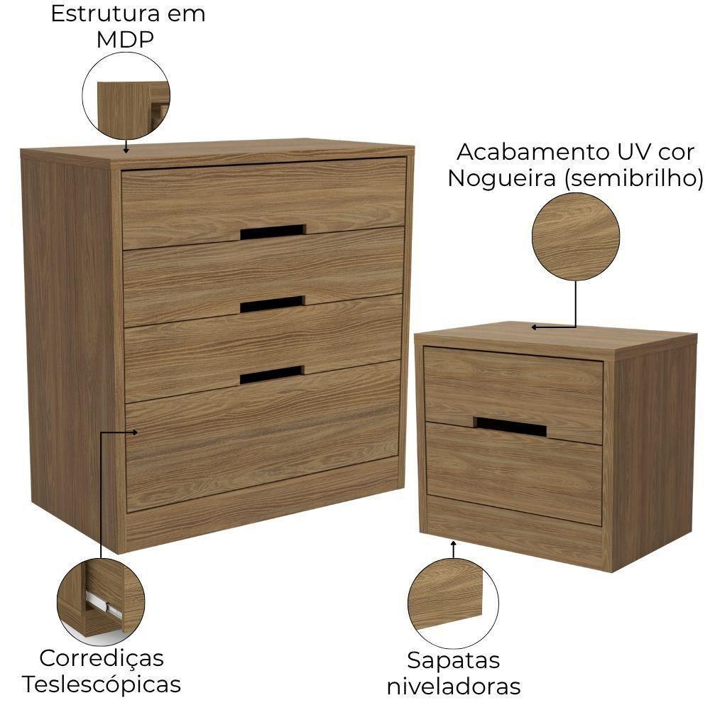 Comoda 4 Gavetas 02 Mesas De Cabeceira 2 Gavetas S82224 Kappesberg Nogueira - 4