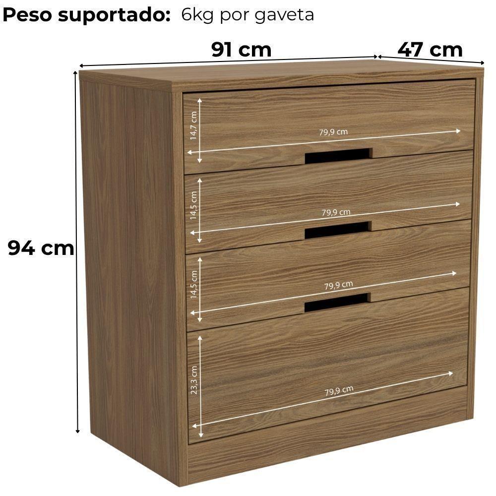 Comoda 4 Gavetas 02 Mesas De Cabeceira 2 Gavetas S82224 Kappesberg Nogueira - 5