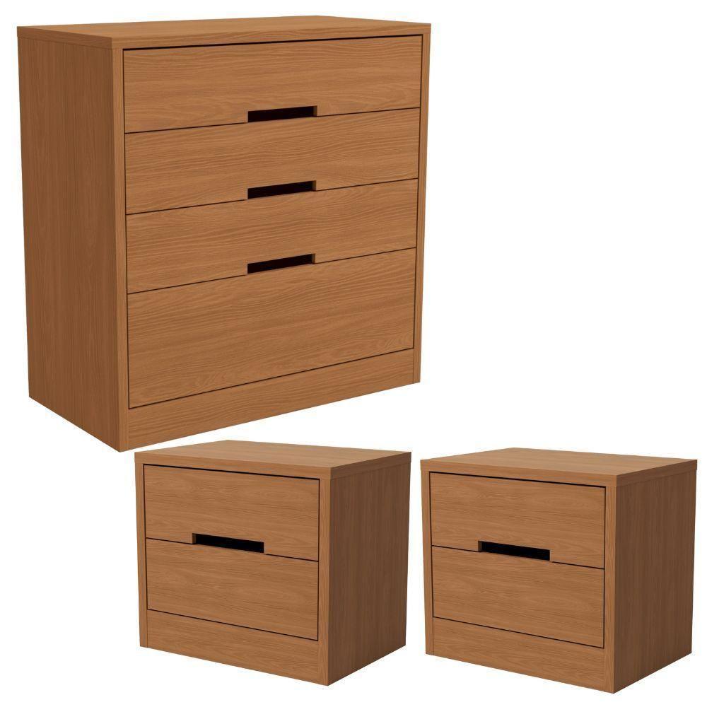 Comoda 4 Gavetas 02 Mesas De Cabeceira 2 Gavetas S82224 Kappesberg Canela - 1