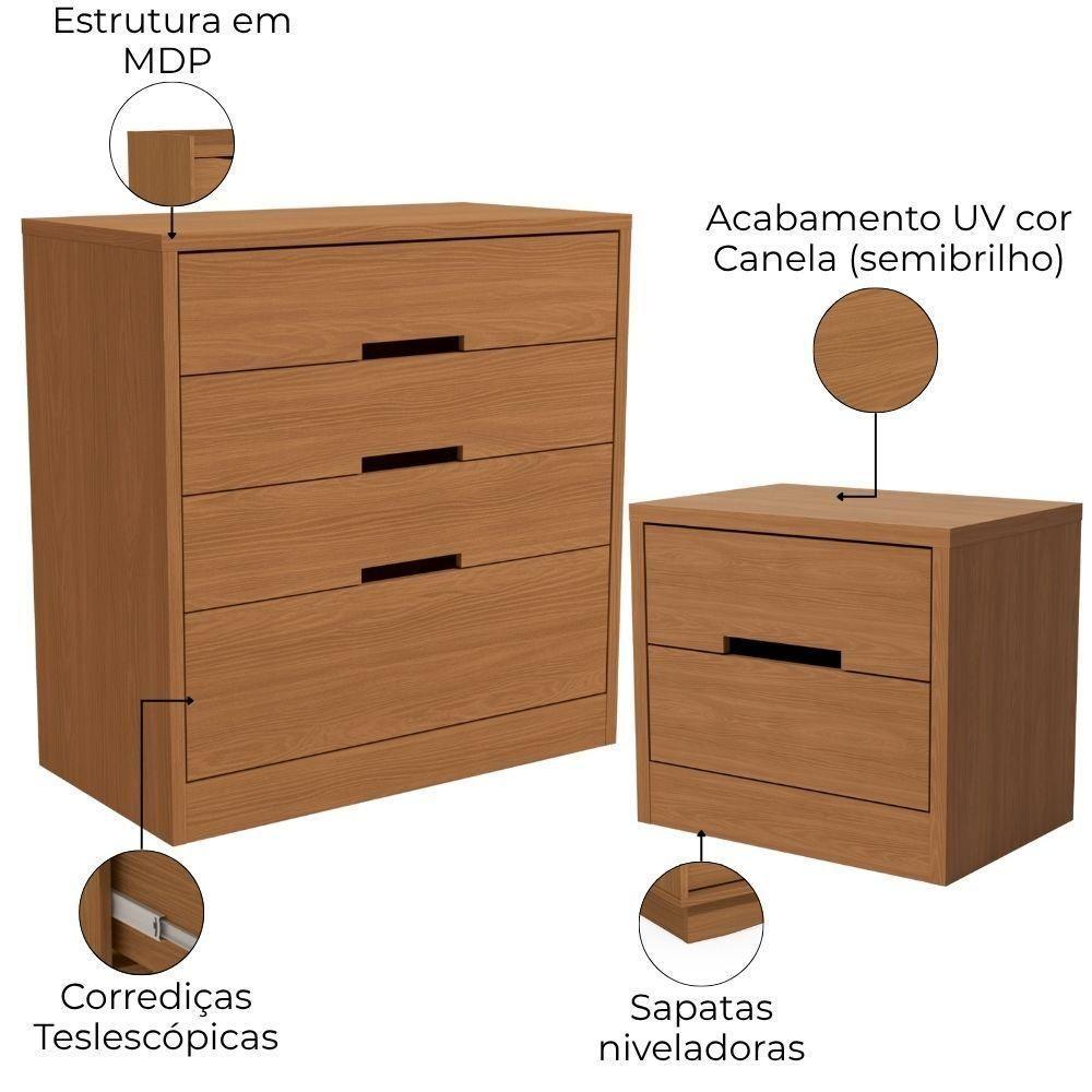 Comoda 4 Gavetas 02 Mesas De Cabeceira 2 Gavetas S82224 Kappesberg Canela - 4