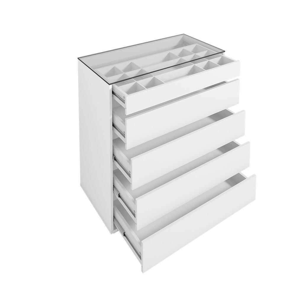 Cômoda Quarto Belize 5 Gavetas E Tampo De Vidro Branco - 1