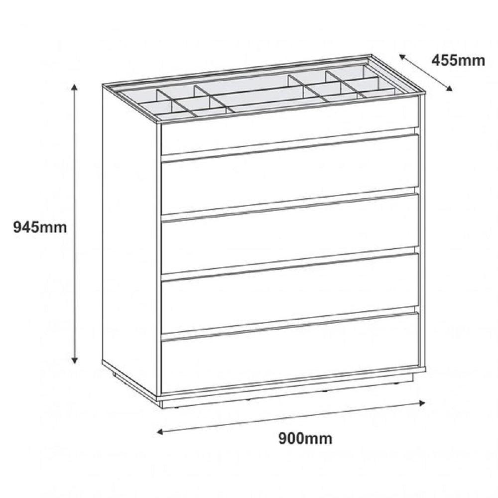 Cômoda Quarto Belize 5 Gavetas E Tampo De Vidro Branco - 2