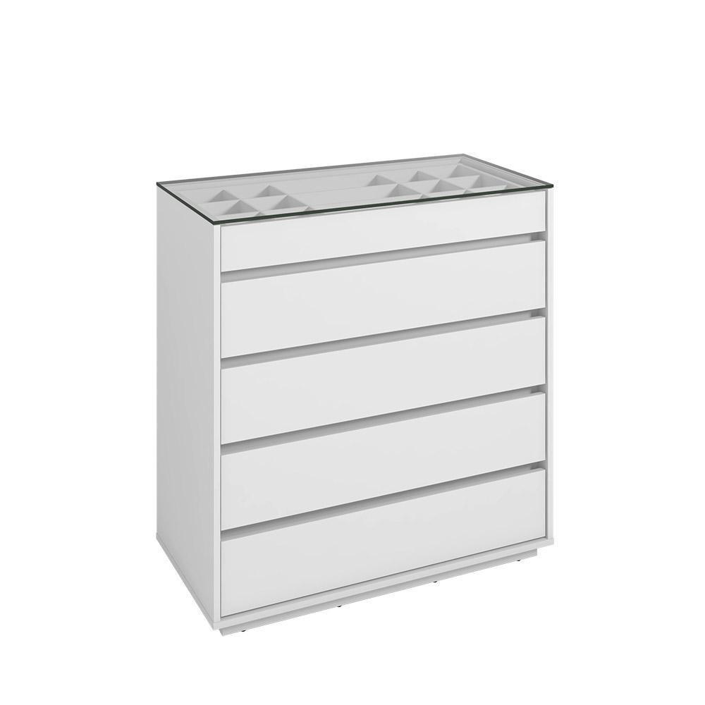 Cômoda Quarto Belize 5 Gavetas E Tampo De Vidro Branco - 3