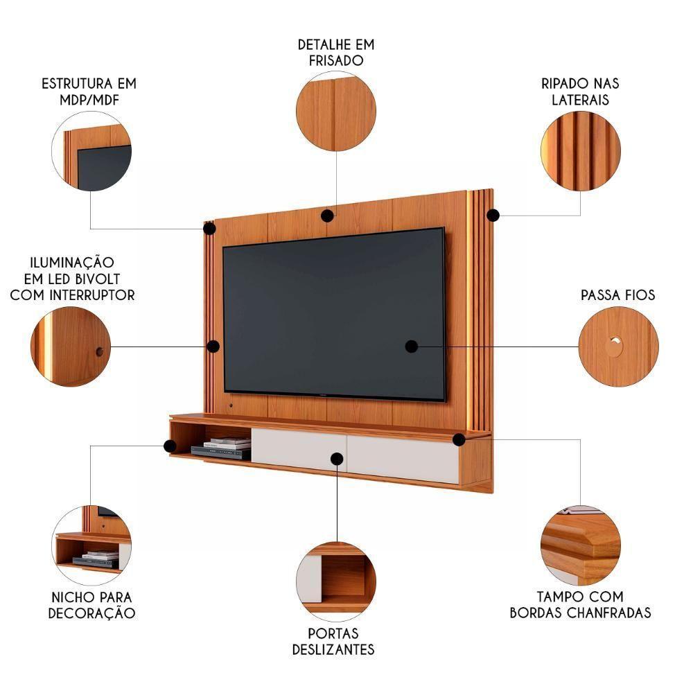 Painel TV 75 Polegadas E Bancada Suspensa Trento Freijó Off White C05 - Mpozenato - 3