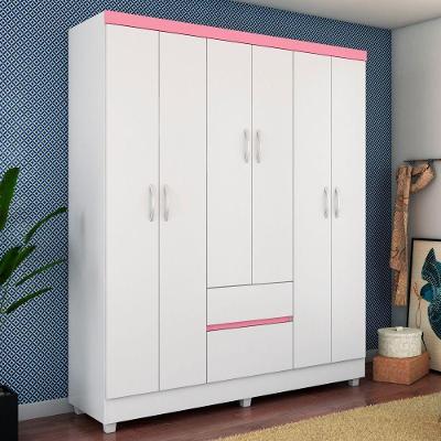 Guarda Roupa 6p Bremen Branco/rosa/branco