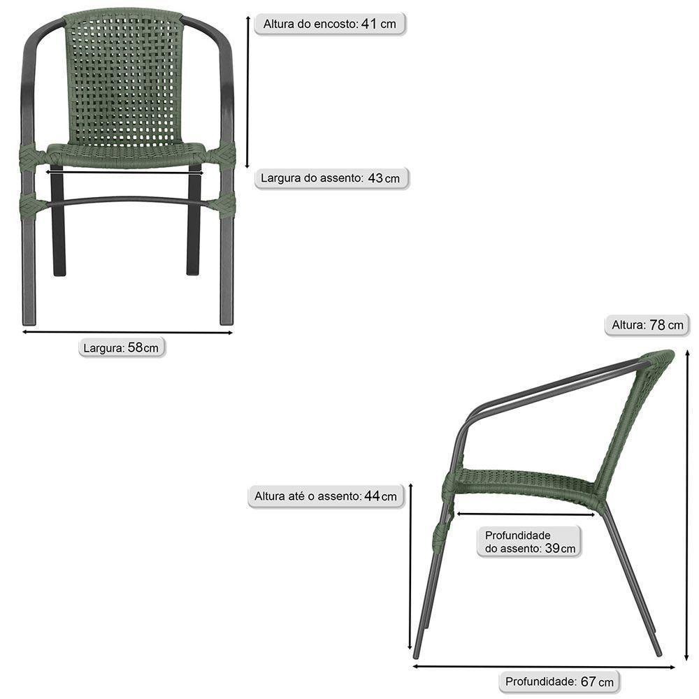 02 Cadeiras Floripa Alumínio Pintura Preta Trama Original Verde - 2