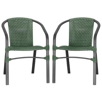 02 Cadeiras Floripa Alumínio Pintura Preta Trama Original Verde