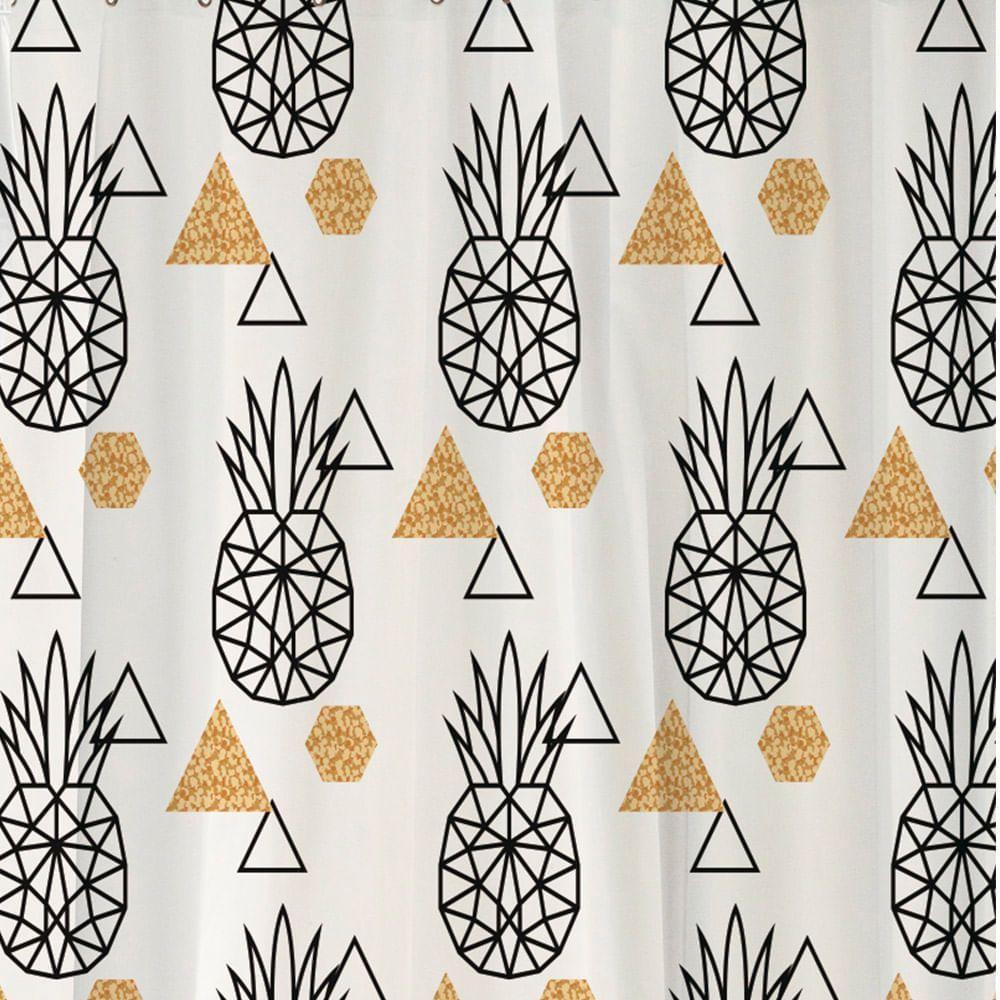 Coina Box Pvc Abacaxis Pretos 198x180cm - Uzoo Cortina Box Pvc 1.98x1.80m Abacaxi Preto-dourado 818911 - 2