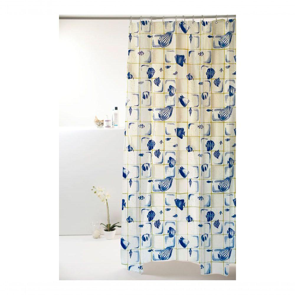 Coina Box Peva Peixes Azuis 180x160cm - Uzoo Cortina Box Peva 1.80x1.60m Concha Azul-branco 818917 - 1