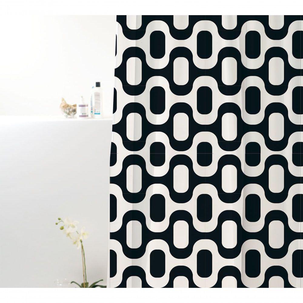 Coina Box Poliéster Ipanema Preto E Branco 198x180cm - Uzoo Cortina Box Poliester 1.98x1.80m Ipanema Preto-branco 828901 - 1