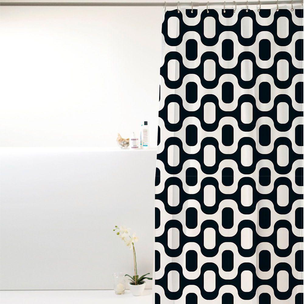 Coina Box Poliéster Ipanema Preto E Branco 198x180cm - Uzoo Cortina Box Poliester 1.98x1.80m Ipanema Preto-branco 828901 - 2