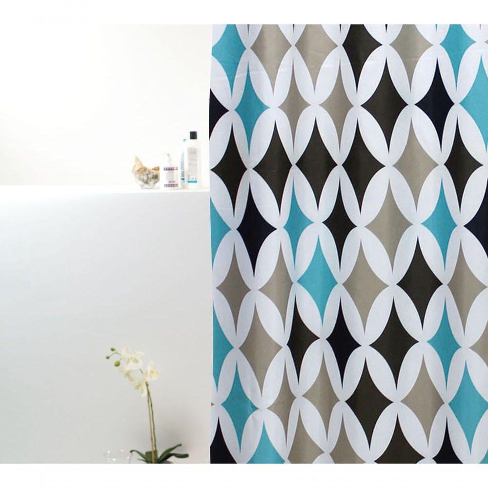 Coina Box Poliéster Geometrico Preto 198x180cm - Uzoo Cortina Box Poliester 1.98x1.80m Geometrico Preto 821849 - 1