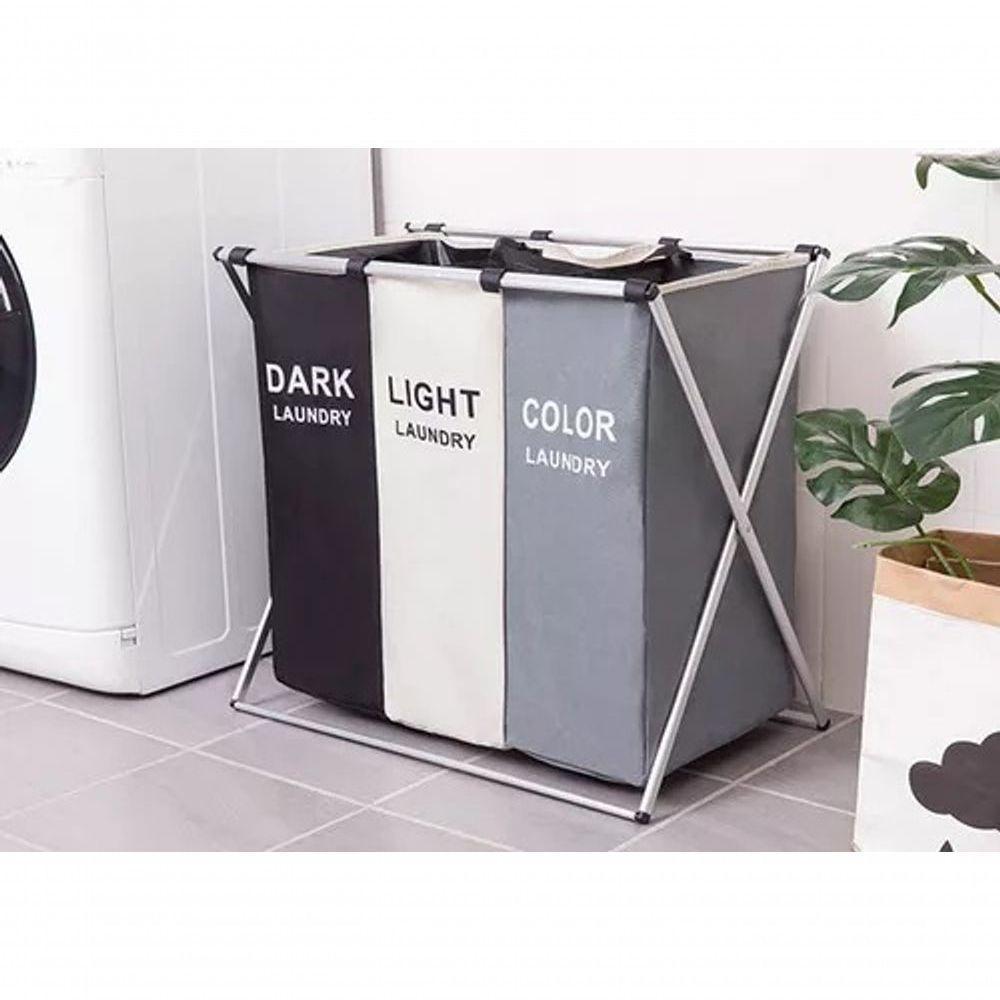 Cesto Dobrável De Roupa Suja 3 Divisórias – Organizador Com - 2