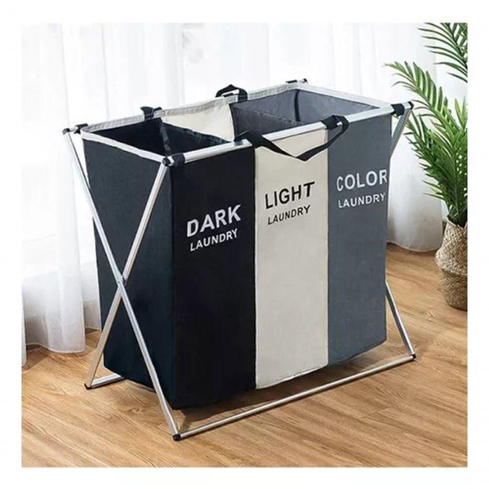Cesto Dobrável De Roupa Suja 3 Divisórias – Organizador Com - 3