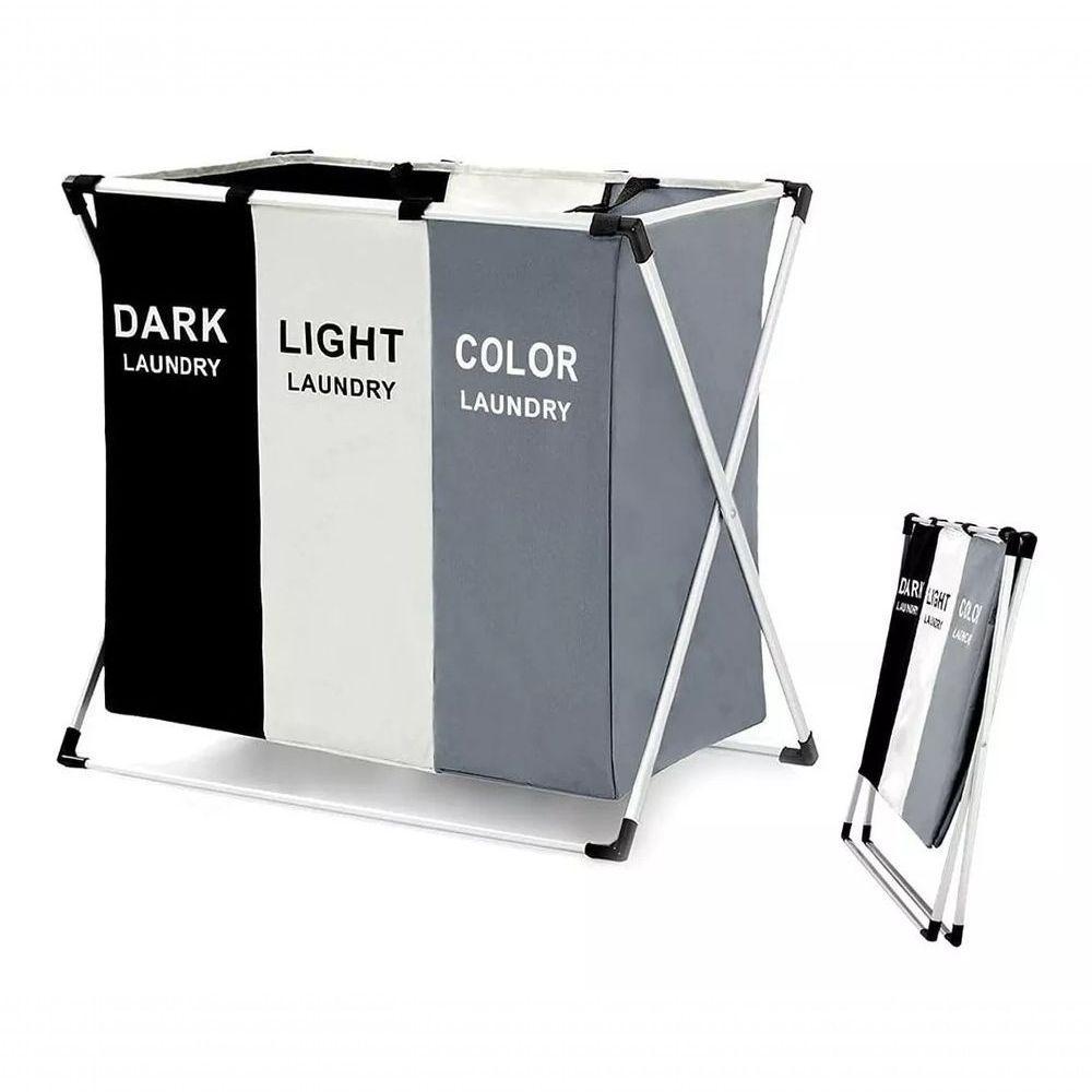 Cesto Dobrável De Roupa Suja 3 Divisórias – Organizador Com - 4
