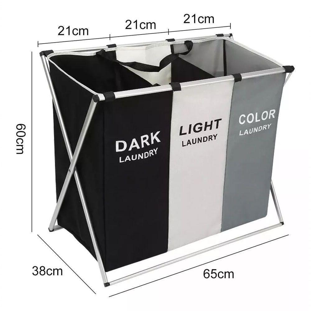 Cesto Dobrável De Roupa Suja 3 Divisórias – Organizador Com - 5