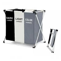 Cesto Dobrável De Roupa Suja 3 Divisórias – Organizador Com