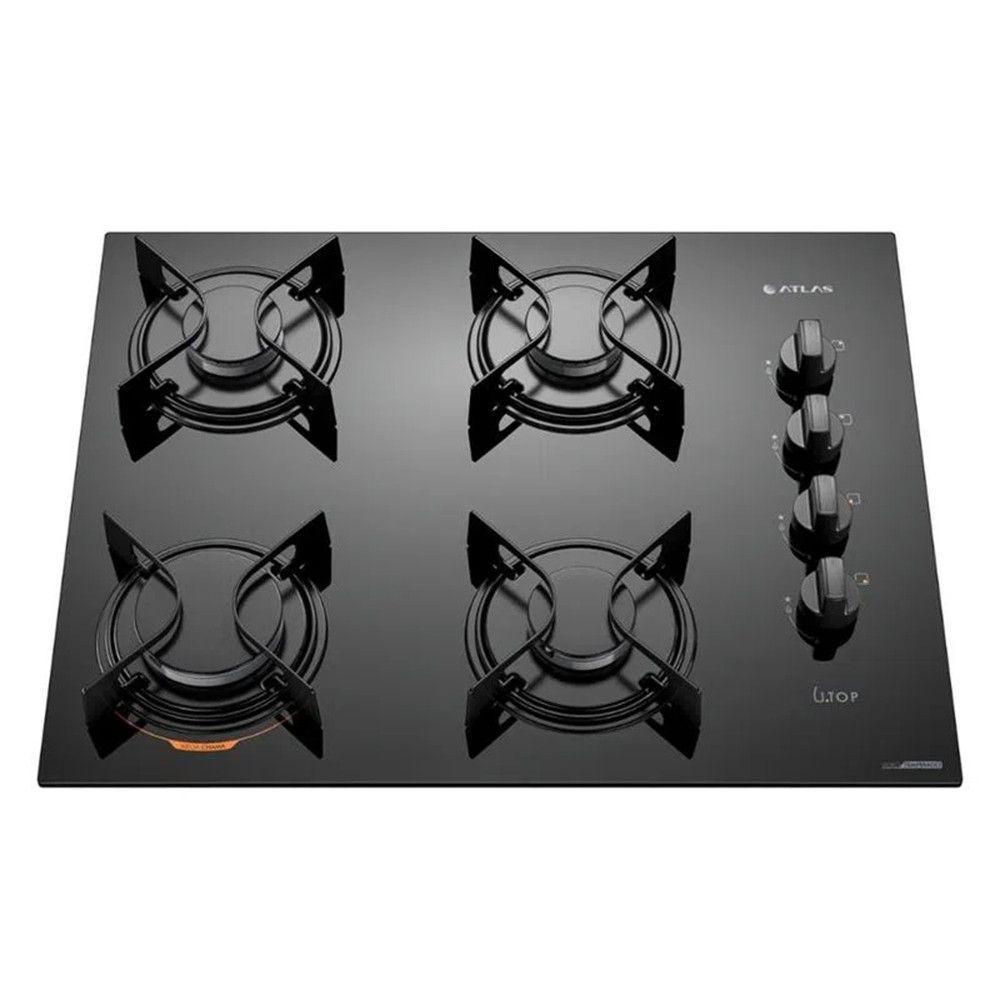 Cooktop Atlas U.top 4 Bocas Acendimento Automático Preto Bivolt - 1