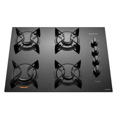 Cooktop a Gás Atlas U.top 4 Bocas Vidro Temperado com Trempes Aço Esmaltado Preto Bivolt