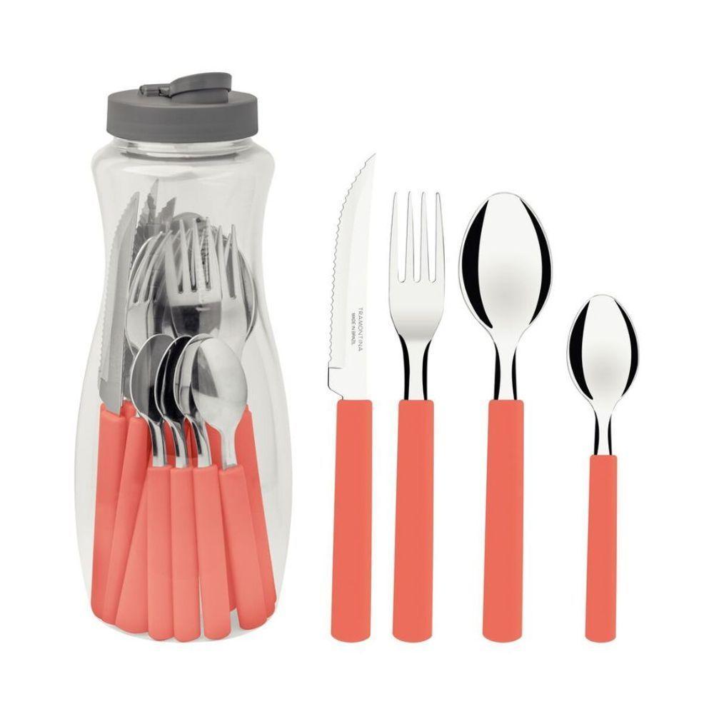 Faqueiro 16 Peças Tramontina Gamboa Aço Inox Cabo Salmão E Garrafa 1,2 Litros - 1