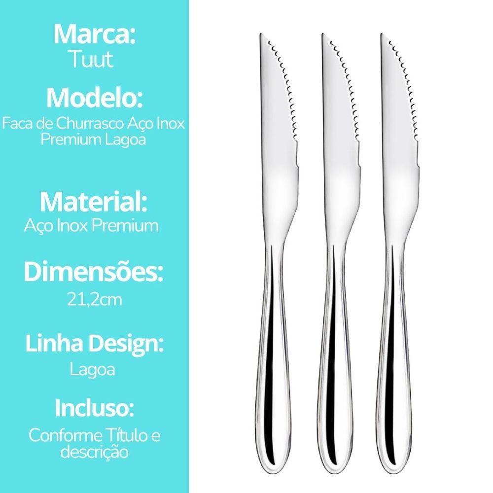 Jogo 6 Facas De Churrasco Aço Inox Premium Design Lagoa Classic - Tuut - 6