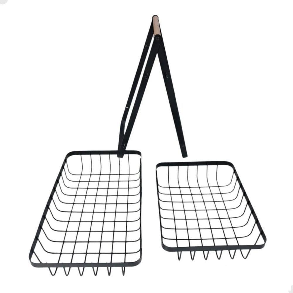 Fruteira Cesto Duplo Aramado Organizador Fruta Legume Bancada Mesa Cozinha Multiuso Armario Escritorio Estante Moderno - 5