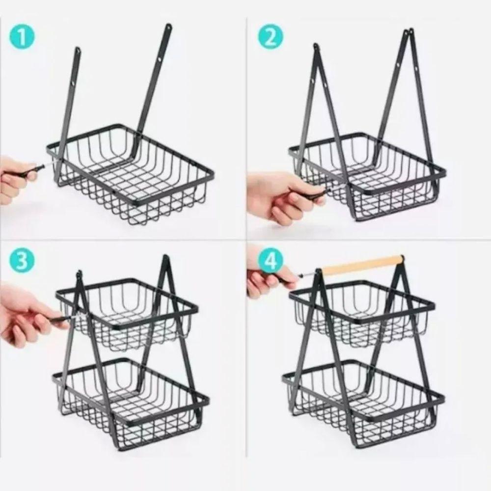 Fruteira Cesto Duplo Aramado Organizador Fruta Legume Bancada Mesa Cozinha Multiuso Armario Escritorio Estante Moderno - 7