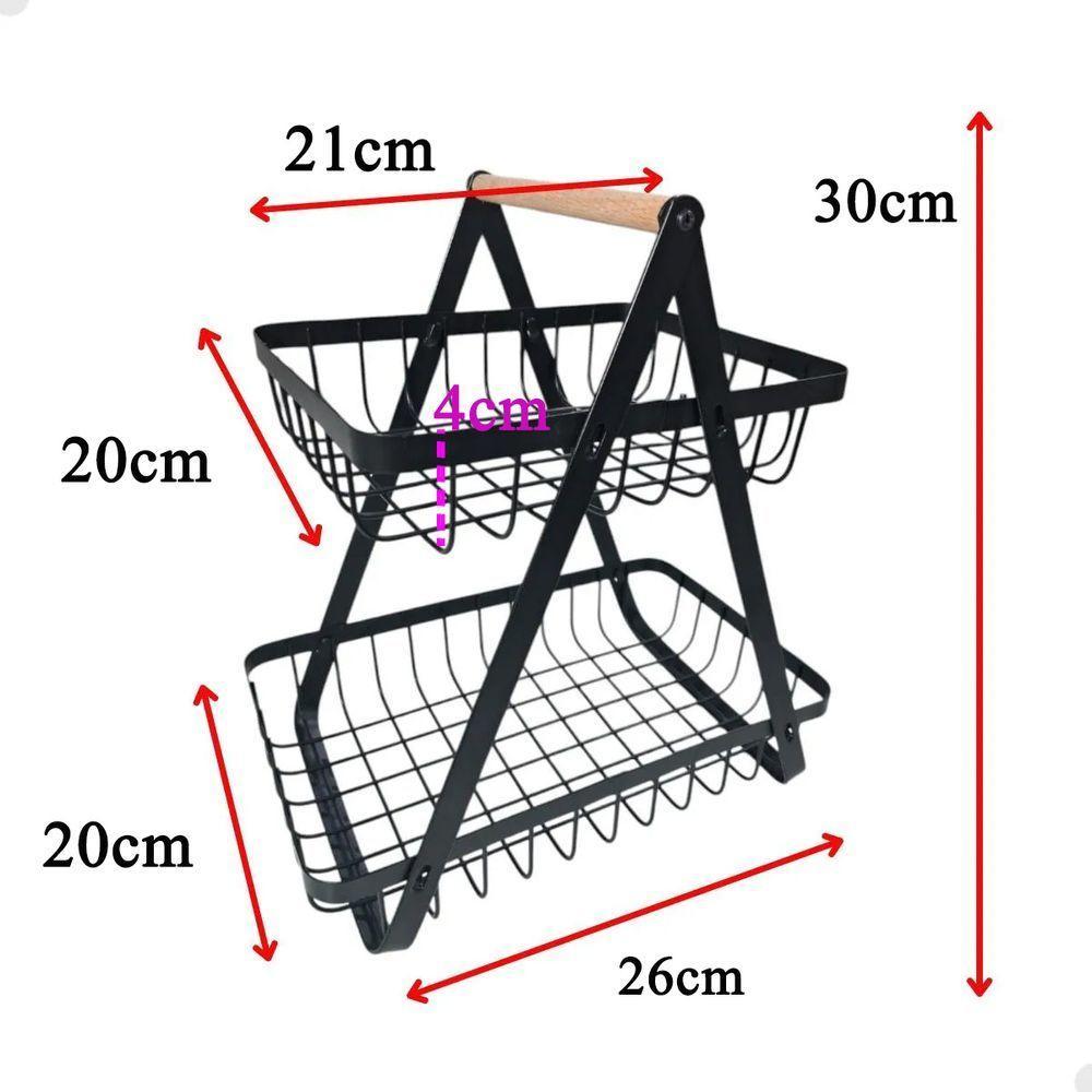 Fruteira Cesto Duplo Aramado Organizador Fruta Legume Bancada Mesa Cozinha Multiuso Armario Escritorio Estante Moderno - 8