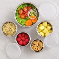 Jogo 5 Potes Inox Com Tampa Vasilha Marmita Conjunto Armazenamento Refeiçao Alimento Organizaçao Empilhavel Resistente - 5