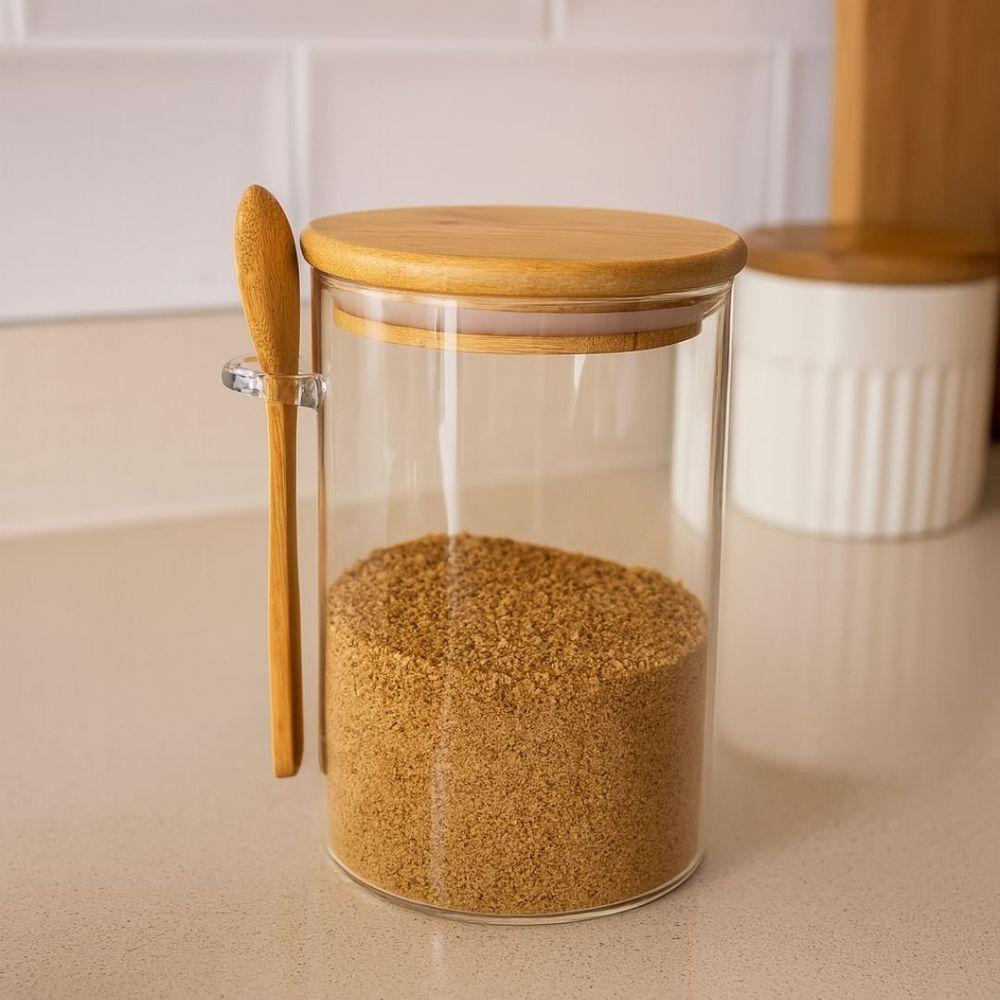 Jogo 2 Potes Vidro Hermético 870ml Com Tampa Bambu E Colher Bambu - Tuut - 2
