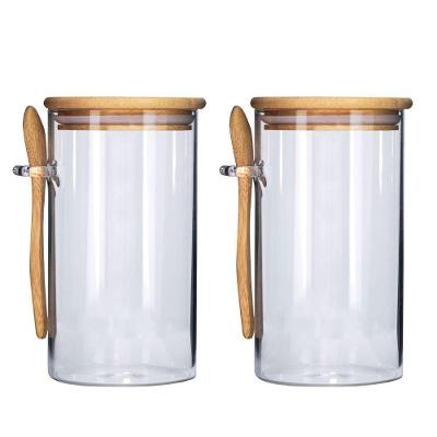 Jogo 2 Potes Vidro Hermético 870ml Com Tampa Bambu E Colher Bambu - Tuut
