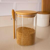 Jogo 2 Potes Vidro Hermético 870ml Com Tampa Bambu E Colher Bambu - Tuut - 2